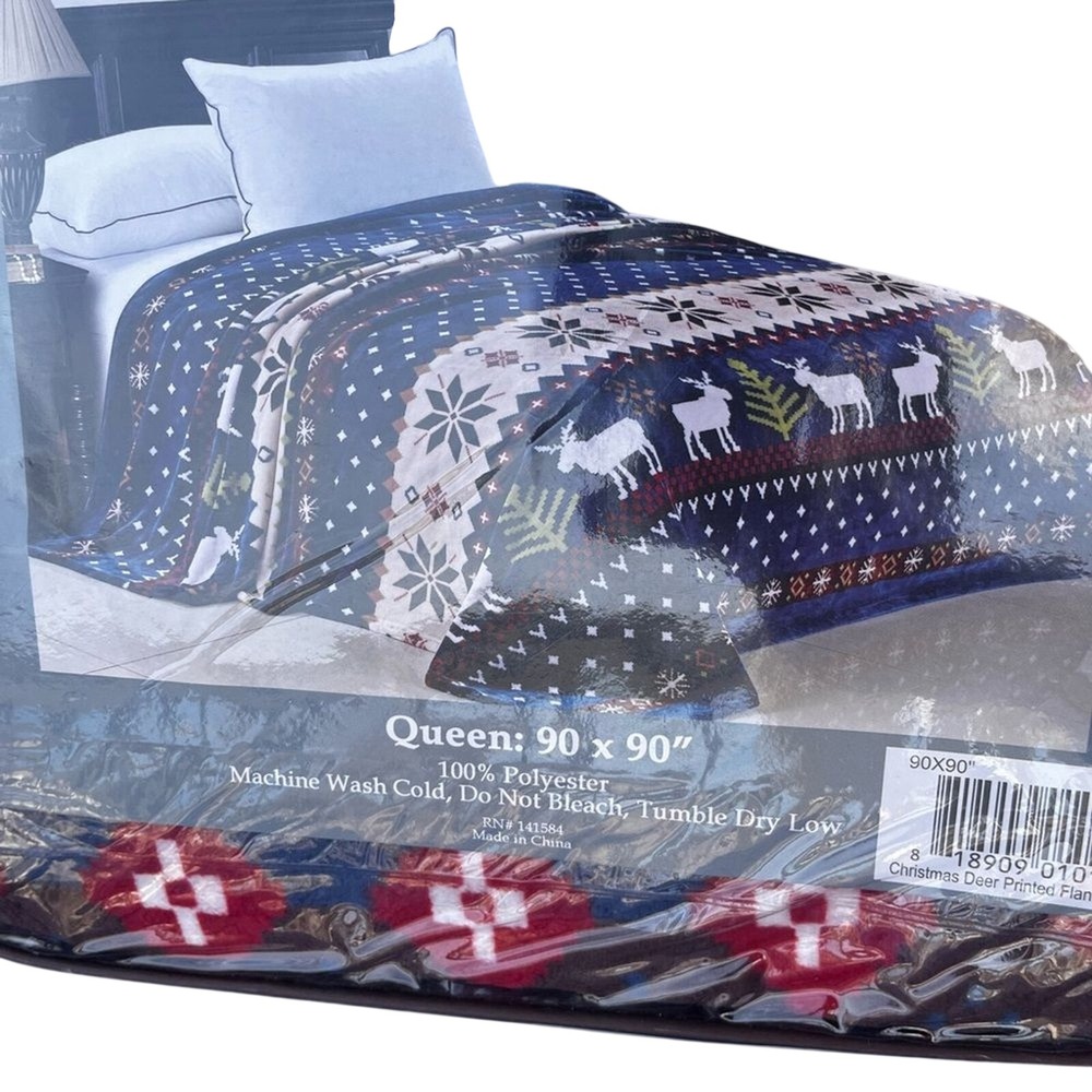 Serenta Queen Holiday Blanket Deer Printed Super Soft (90 x 90") GIFT NEW